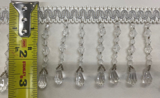 Braided Hanging Beads, Color Clear/White Tassel Trim Fringe Fabric Ribbon Trimming Handwork DIY Craft Sewing Accessory Lace for Decoration