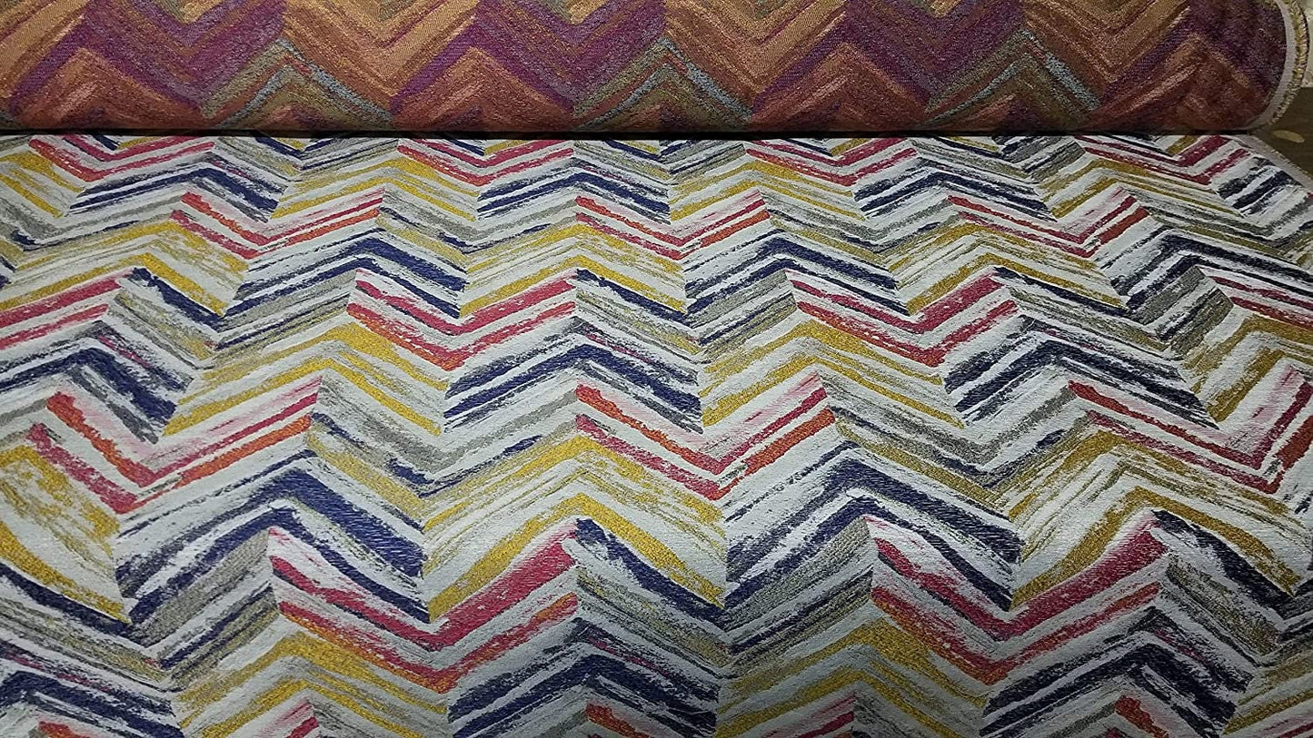 ad fabric Chevron - Zig Zag - Natural -MUL-Color Flame Stitch - Upholstery Fabric by The Yard