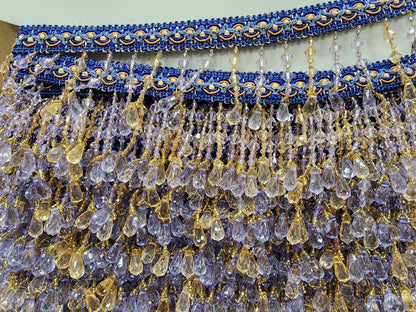 Braided Hanging Beads, Color blue/gold /lilac Tassel Trim Fringe Fabric Ribbon Trimming Handwork sold by yard