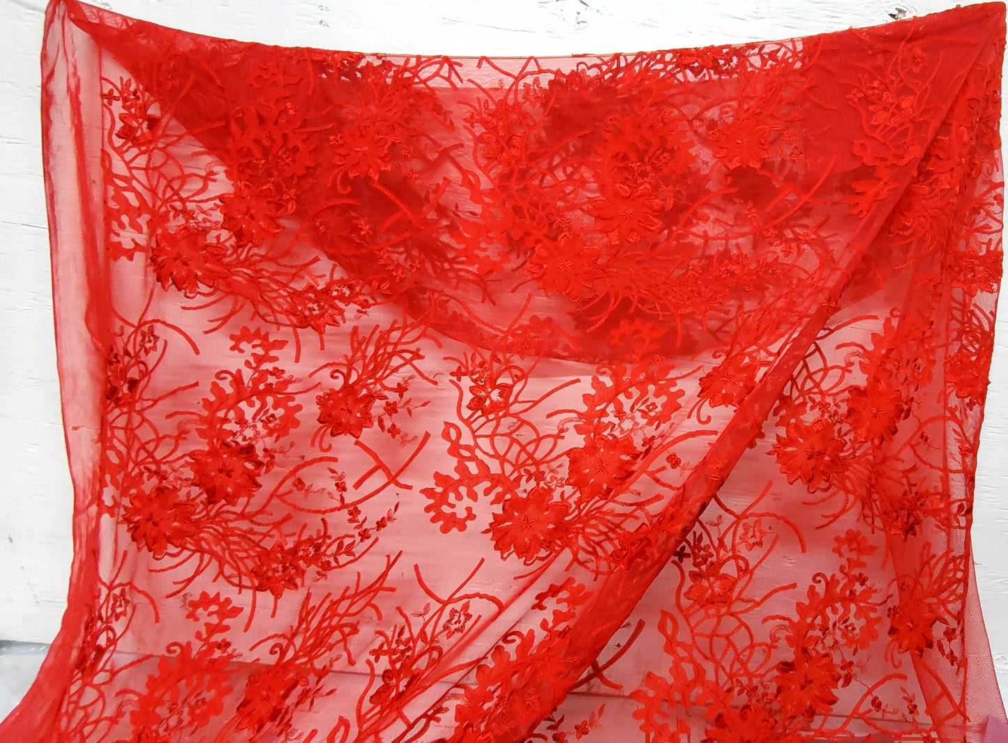 3d flower Red color, bridal lace  embroidery lace fabric  lace fabrics, 54" wide
