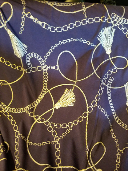 Chain-inspired designs  Navy  print chains, Fashion Print Cotton Spandex 58" Wide, sold by yard