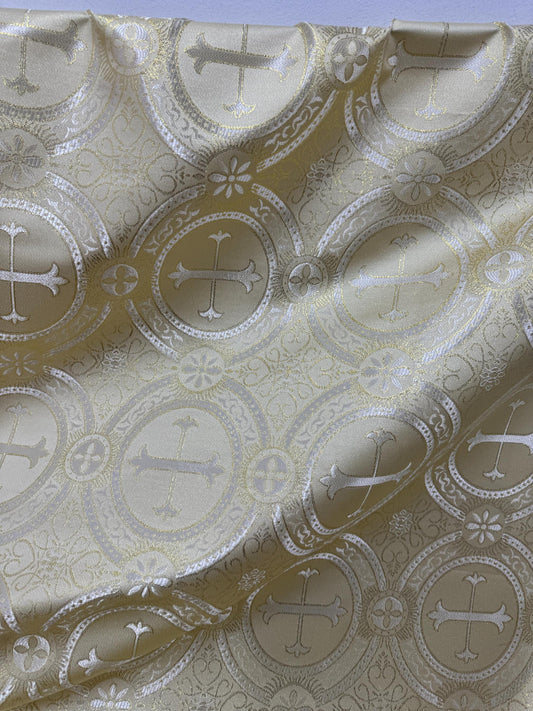 Liturgical Brocade,Church Gorgeous Cross acetate brocade Fabric Cross Brocade Light Gold 58" Wide