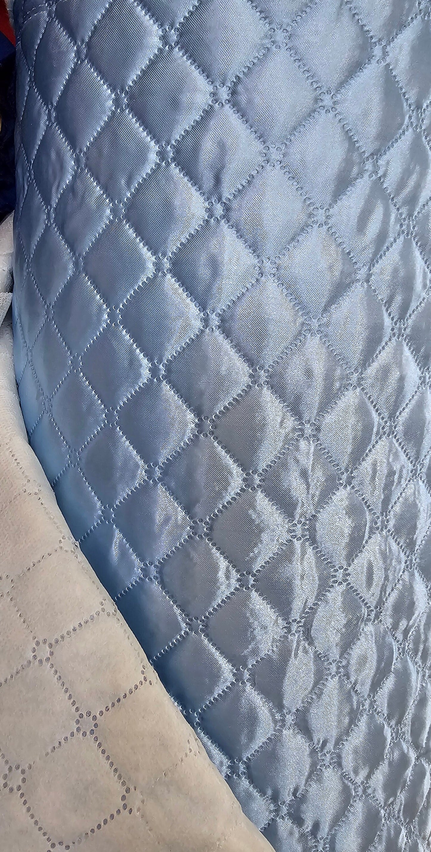 Polyester Quilted Padded Lining Fabric baby blue, 60" wide, sold by yard