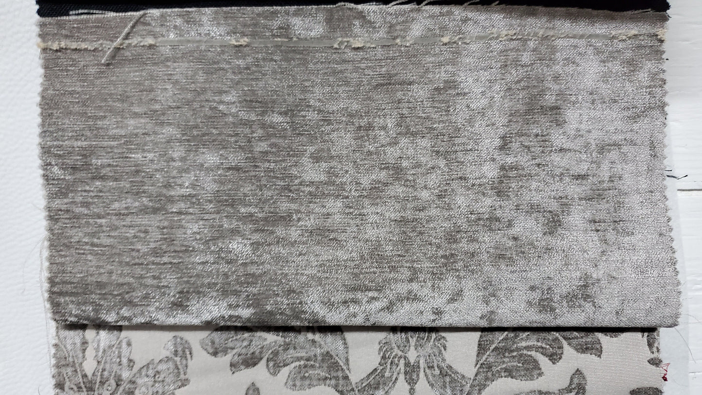 Chenille Fabric Upholstery,  Damask Burnout Chenille Velvet ,Jacquard Damask, 54" wide, color Silver/silver sold by yard in continuous yards