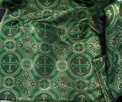 Liturgical Brocade,Church Gorgeous Cross acetate brocade Fabric Cross Brocade Hunter Green/Gold 58" Wide