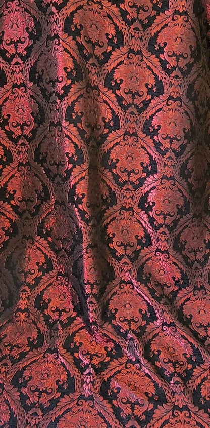 Chenille BAROQUE UPHOLSTERY Fabric Jacquard Damask, 58" wide ,color Red/Black, Reversible, sold by yard in continuous yards