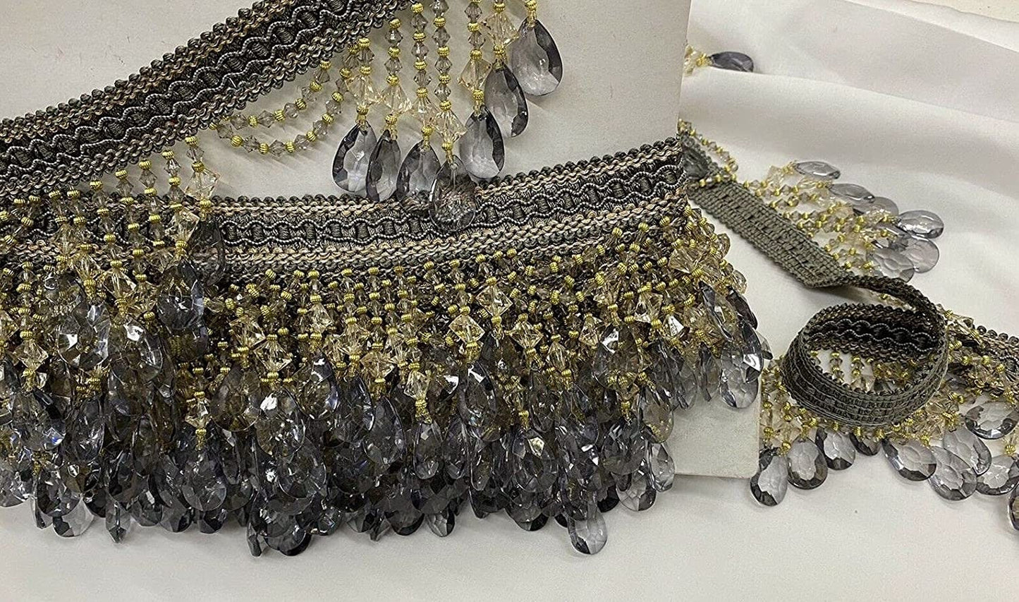 Beaded Trim Fringe 4'' L, W/Gimp Top Sold by The Yard - silver Brand: ad fabric