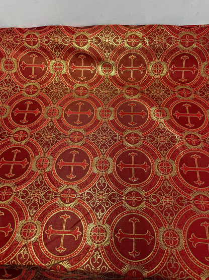 Liturgical Brocade,Church Gorgeous Cross acetatebrocade Fabric Cross Brocade Red/Gold  52" Wide