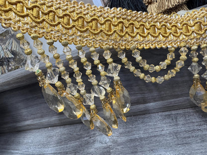 Beaded Trim Fringe 4'' L, W/Gimp Top Sold by The Yard - Gold, Brand: ad fabric