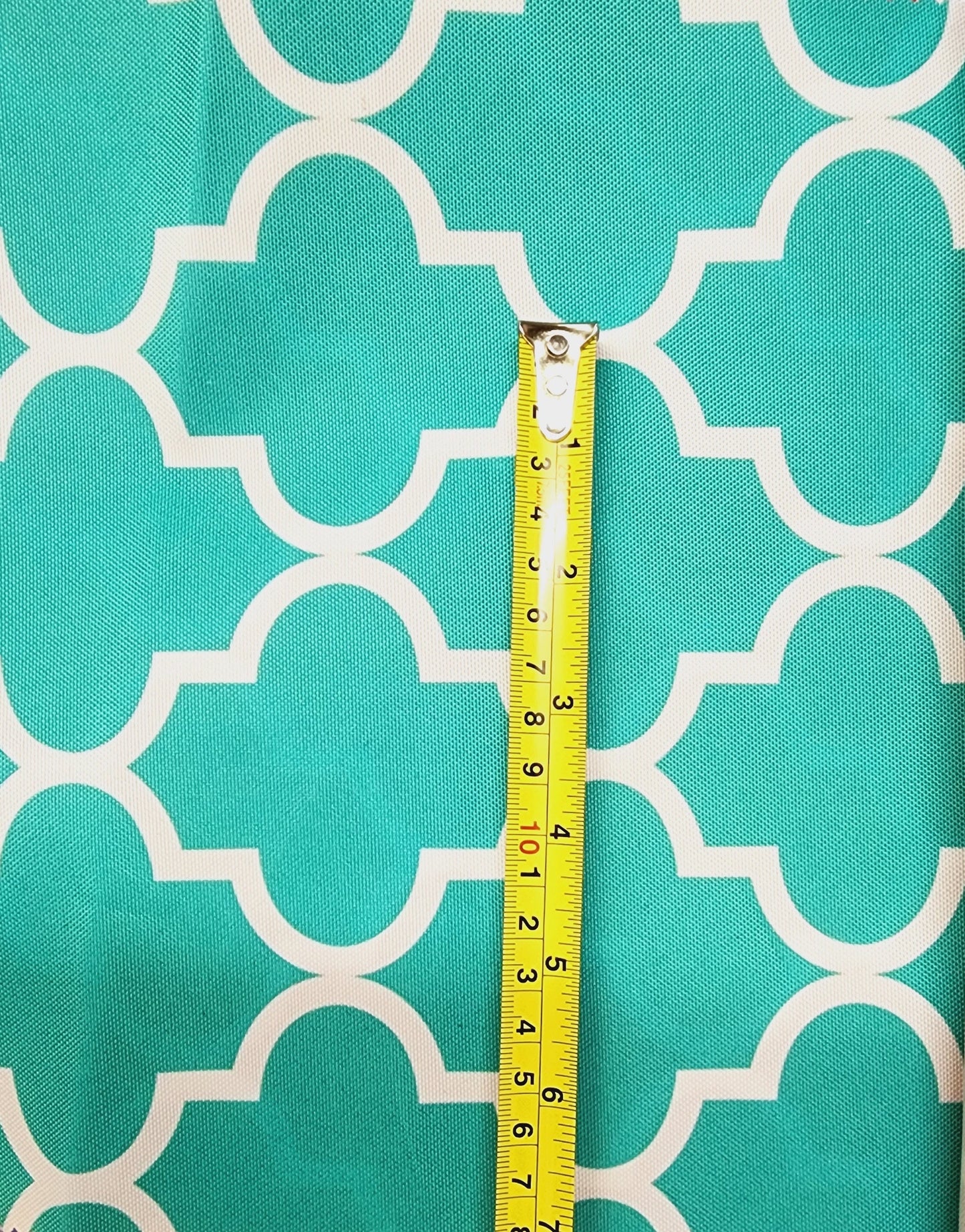 Outdoor Waterproof Upholstery Moroccan White on Aqua Canvas fabric 60" Wide