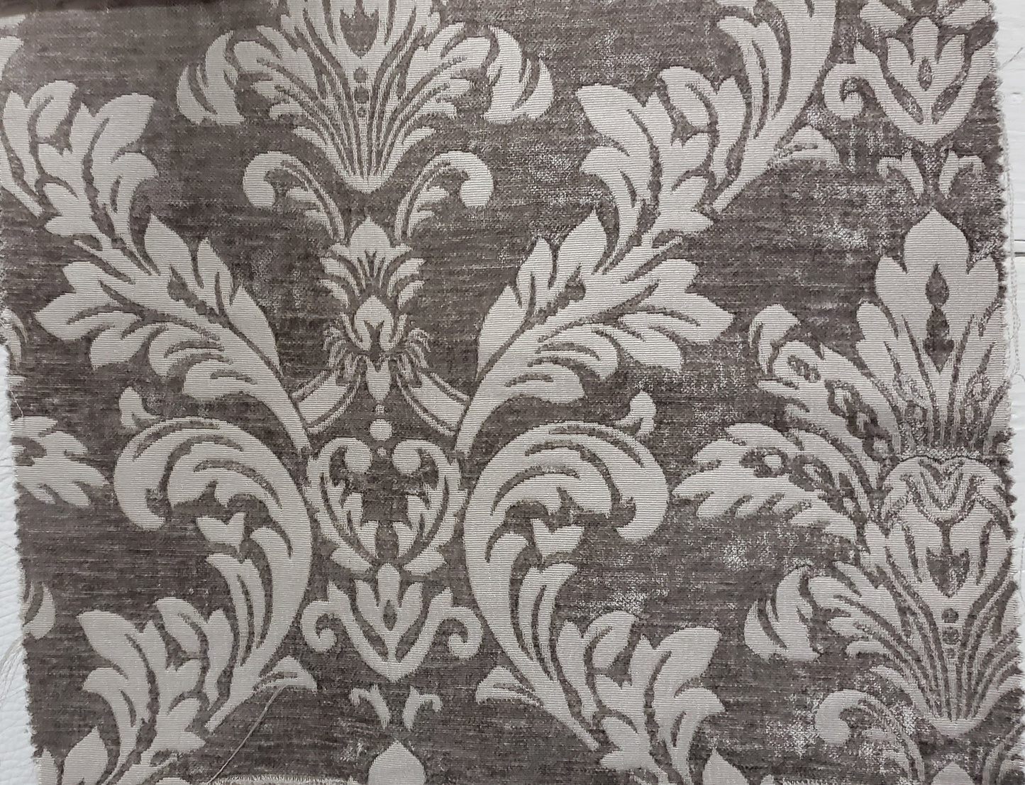 Chenille Fabric Upholstery,  Damask Burnout Chenille Velvet ,Jacquard Damask, 54" wide, color Silver/silver sold by yard in continuous yards