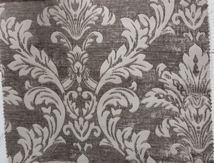 Chenille Fabric Upholstery,  Damask Burnout Chenille Velvet ,Jacquard Damask, 54" wide, color Silver/silver sold by yard in continuous yards
