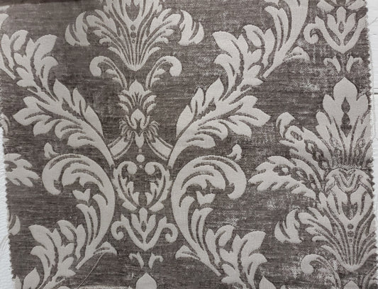 Chenille Fabric Upholstery,  Damask Burnout Chenille Velvet ,Jacquard Damask, 54" wide, color Silver/silver sold by yard in continuous yards