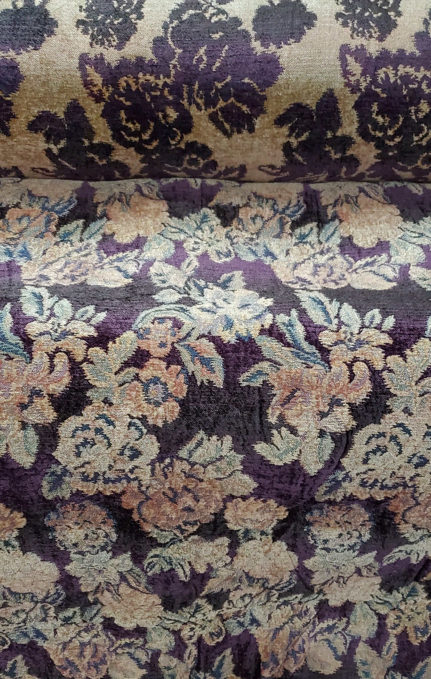ad Quadrille Chenille Fabrics vintage 54" wide- Plum,gold, Green, sold by yard