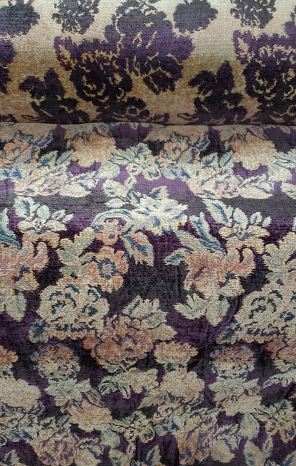 ad Quadrille Chenille Fabrics vintage 54" wide- Plum,gold, Green, sold by yard