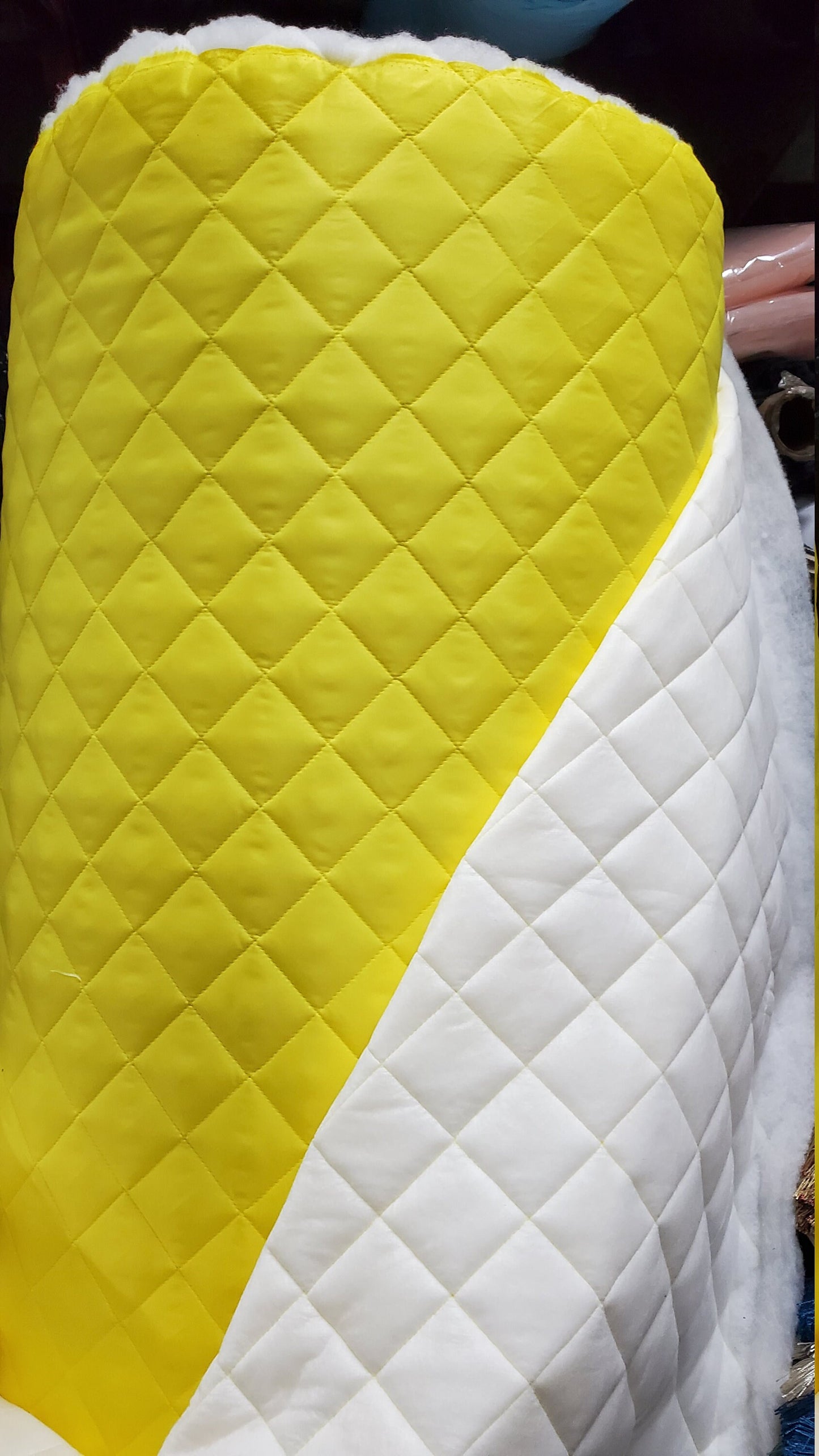 Quilted fabric, Polyester Quilted Padded Lining Fabric Yellow sold by yard, 60" wide