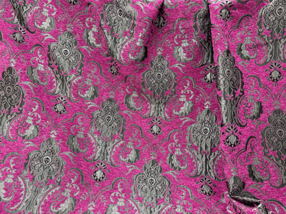 Chenille, BAROQUE UPHOLSTERY Fabric Jacquard, Damask, 58" wide ,color pink/silver, sold by yard in continuous yards