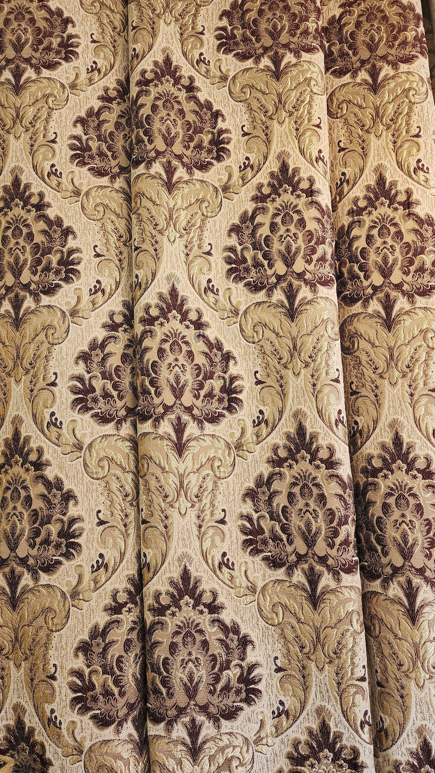 tapestry Damask gold Vintage chenille Fabric 58" wide, sold by yard