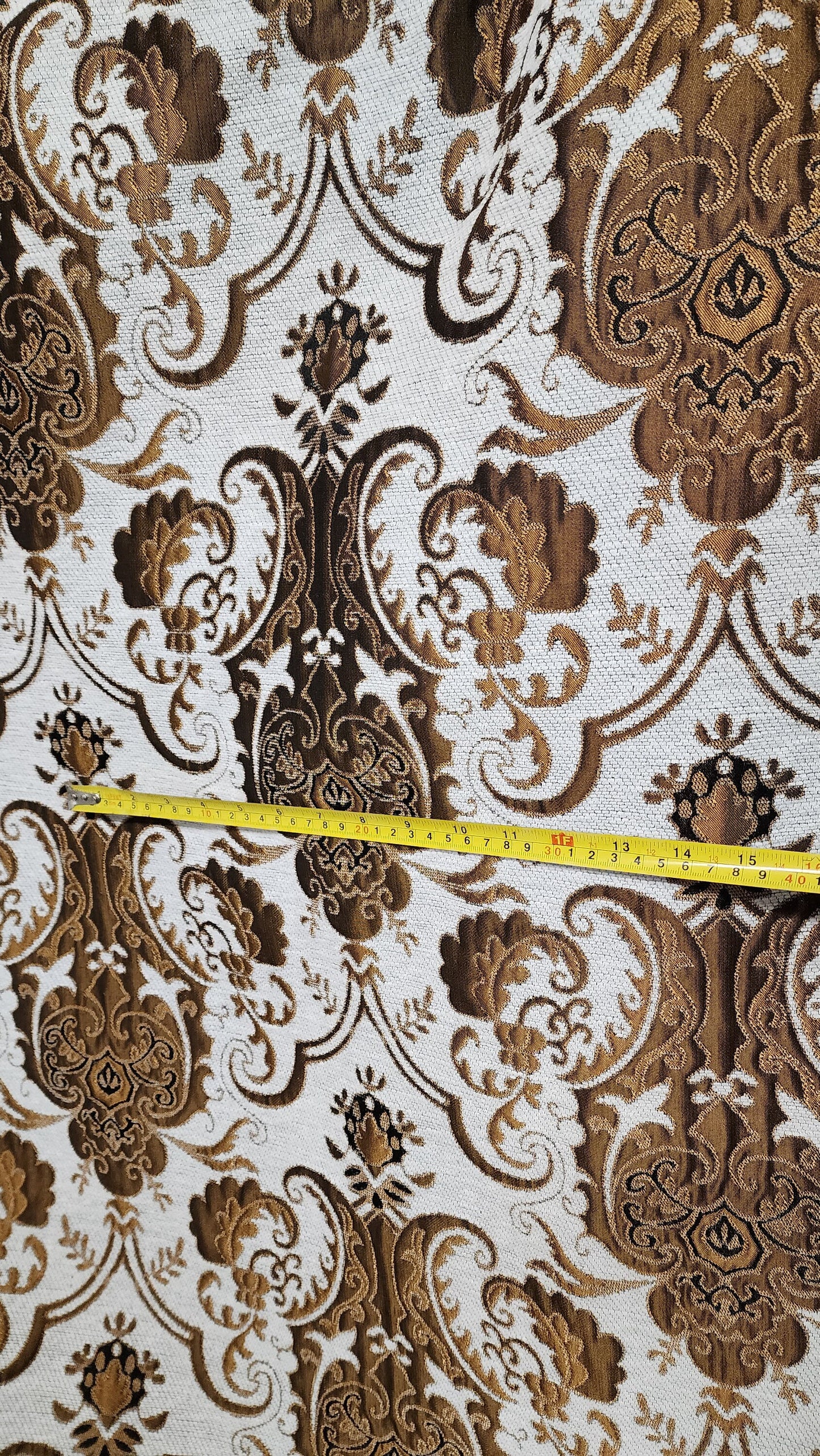 Chenille BAROQUE UPHOLSTERY Fabric Jacquard Damask, 58" wide ,color Cobalt Light silver/rush  tan,  sold by yard in continuous yards