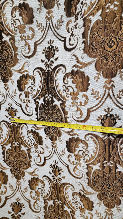 Chenille BAROQUE UPHOLSTERY Fabric Jacquard Damask, 58" wide ,color Cobalt Light silver/rush  tan,  sold by yard in continuous yards