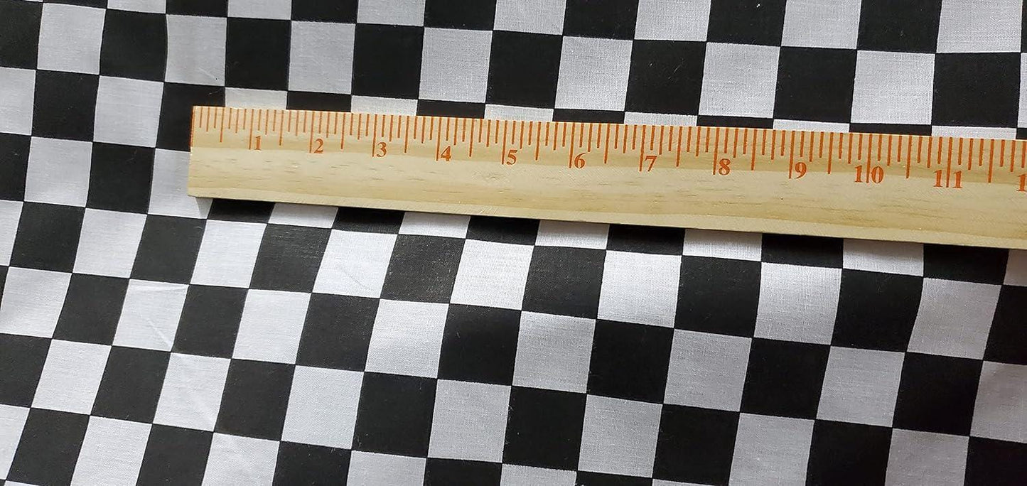 Checkered Black/White, Print Poly Cotton Fabric by The Yard, 60” Wide, 0.5", 1", 2"