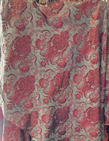 Chenille BAROQUE UPHOLSTERY Fabric Jacquard Damask, 58" wide ,color dark gray/  Dark Red, sold by yard in continuous yards