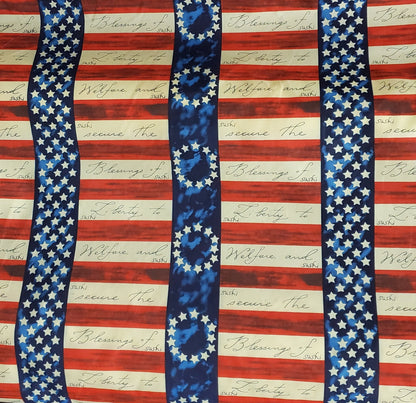 American Flag stripe colors print, 100% cotton Fabric. 54" wide, sold by yard
