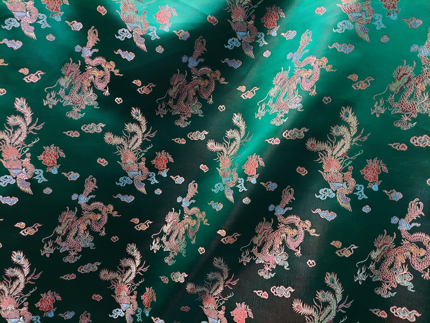 Chinese Brocade Sateen Jacquard Dragon design Fabric sold by the Yard