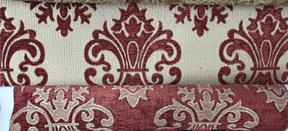 Chenille BAROQUE UPHOLSTERY Fabric Jacquard Damask, reversible, 54" wide ,color Brick, sold by yard in continuous yards
