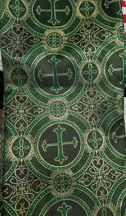 Liturgical Brocade,Church Gorgeous Cross acetate brocade Fabric Cross Brocade Hunter Green/Gold 58" Wide