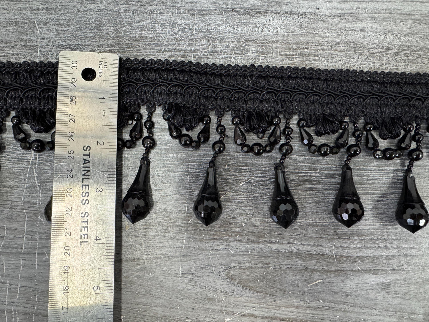 Beaded Trim Fringe 4'' L, W/Gimp Top Sold by The Yard - Black  , Brand: ad fabric