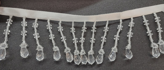 Braided Hanging Beads, Color white, Tassel Trim Fringe Fabric Ribbon Trimming Handwork DIY Craft Sewing Accessory Lace for Decoration