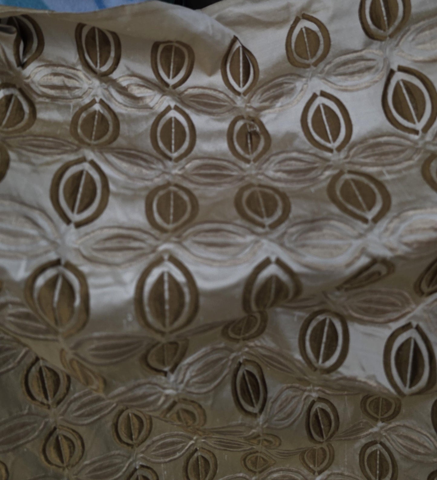 KRAVET, 100% Silk Taffeta Fabric Beige/Brown Embroidery, 54" wide, sold by yard