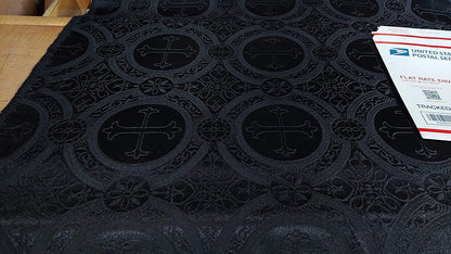 Liturgical Brocade,Church Gorgeous Cross acetatebrocade Fabric Cross Brocade Black Matte 60" Wide