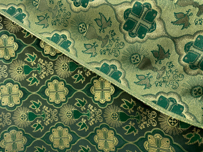 Liturgical Brocade,Church Gorgeous Cross acetate brocade Fabric Cross Brocade Green/ Gold 58" Wide