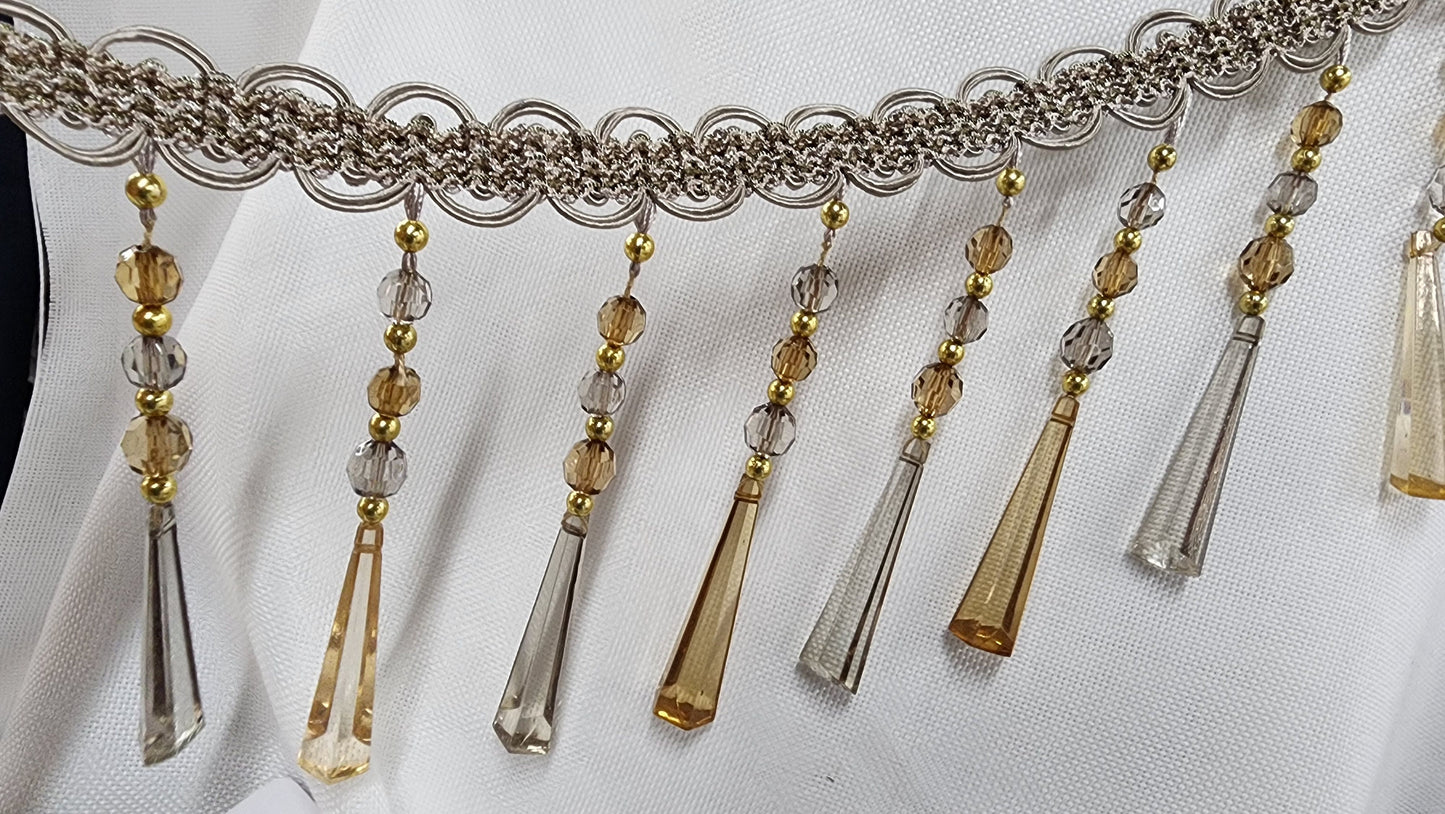 Braided Hanging Beads, Color  Silver gray, beige gold Tassel Trim Fringe Fabric Ribbon Trimming Handwork DIY Craft Sewing Accessory