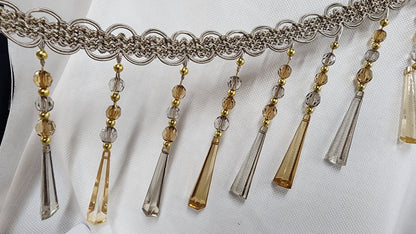 Braided Hanging Beads, Color  Silver gray, beige gold Tassel Trim Fringe Fabric Ribbon Trimming Handwork DIY Craft Sewing Accessory