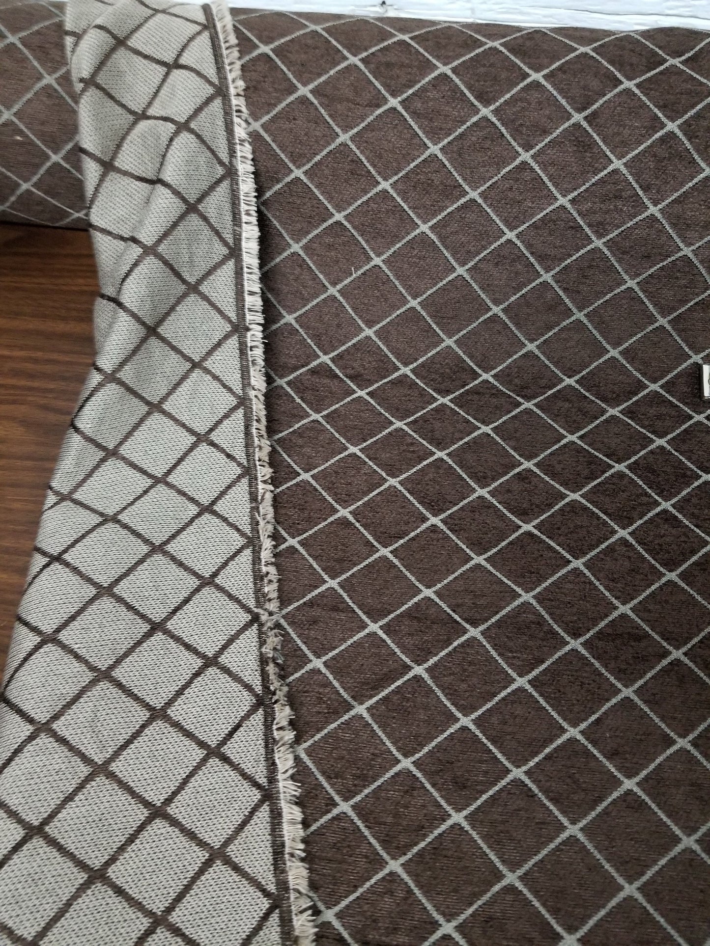 Chenille, Diamond UPHOLSTERY Fabric Jacquard Damask, Color chocolate,  58" wide , sold by yard in continuous yards