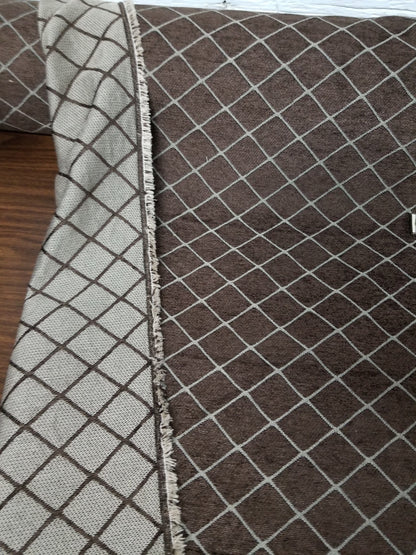 Chenille, Diamond UPHOLSTERY Fabric Jacquard Damask, Color chocolate,  58" wide , sold by yard in continuous yards
