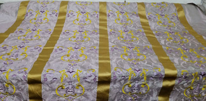 Kravet Silk fabric, Pure Silk Damask Fabric in Light Lilac and Gold with Neoclassical Design, 56" wide, sold by yard
