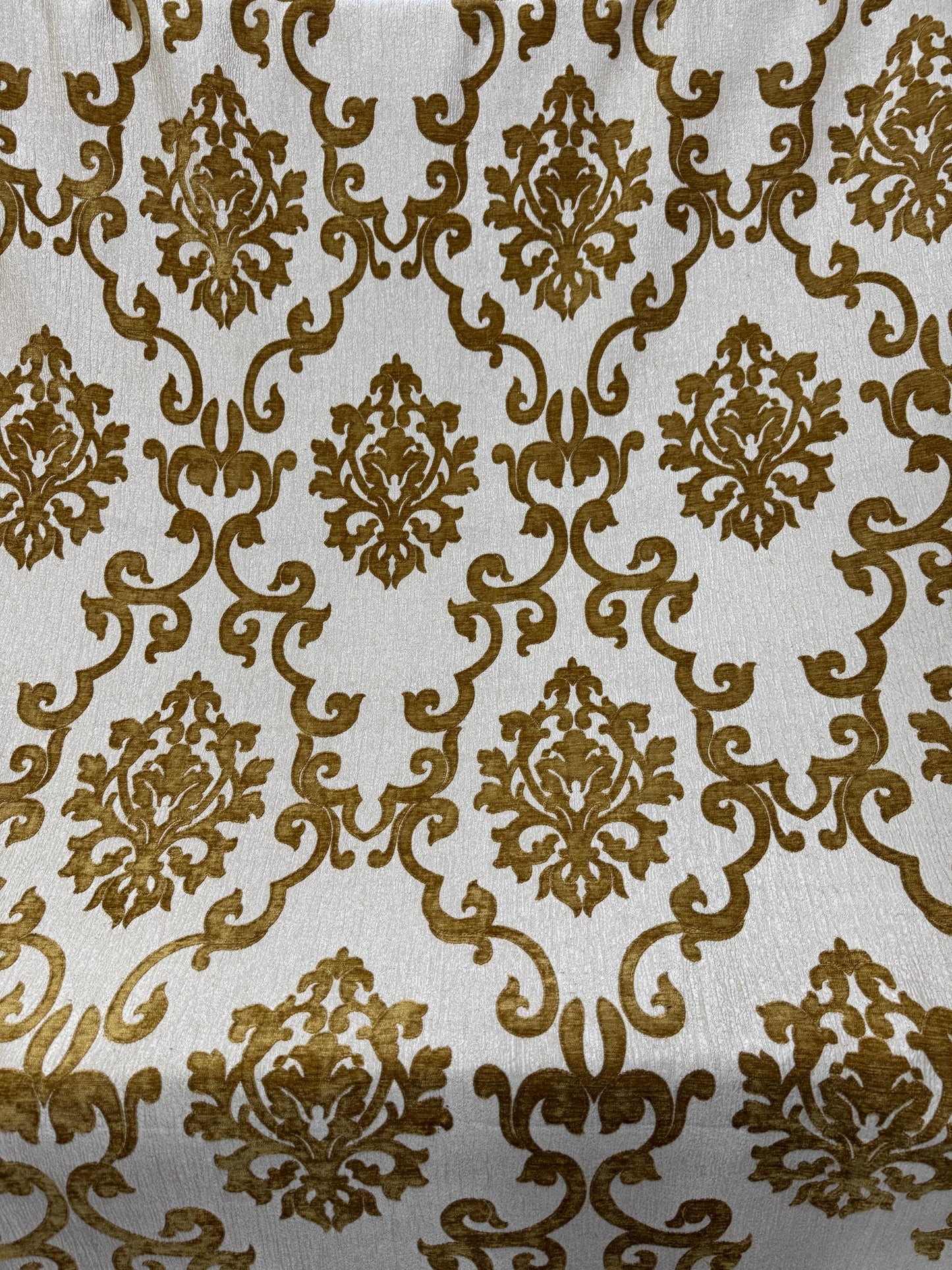 Chenille BAROQUE UPHOLSTERY Fabric Jacquard Damask, 58" wide ,color Cream/Gold sold by yard in continuous yards