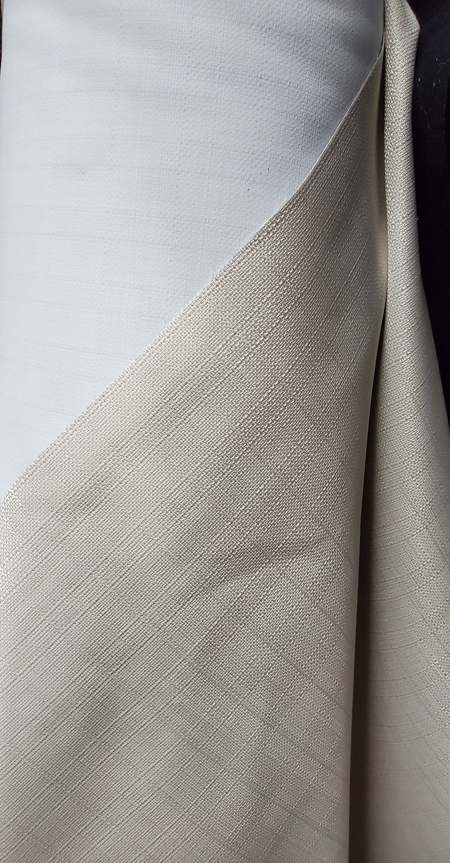 Blackout Roc-lon Texture Drapery Lining 54" wide, color Beige/White 100 percent Blackout Drapery Fabric,