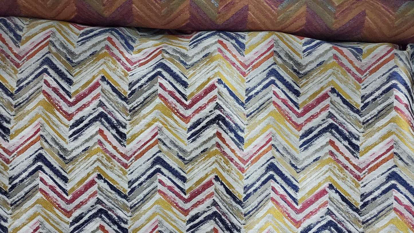 ad fabric Chevron - Zig Zag - Natural -MUL-Color Flame Stitch - Upholstery Fabric by The Yard
