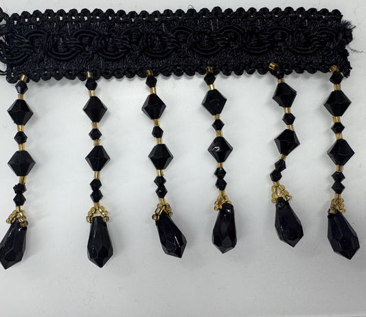Braided Hanging Beads, Color Black/Gold, Tassel Trim Fringe Fabric Ribbon Trimming Handwork DIY Craft Sewing Accessory Lace for Decoration
