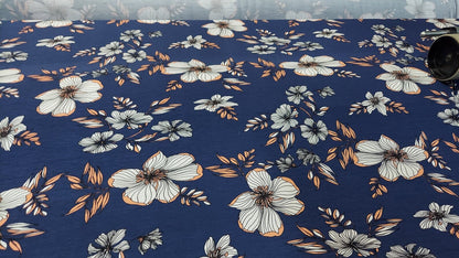 ad  poly Rayon fabric floral blue print 58/60 inches wide  sold by yard