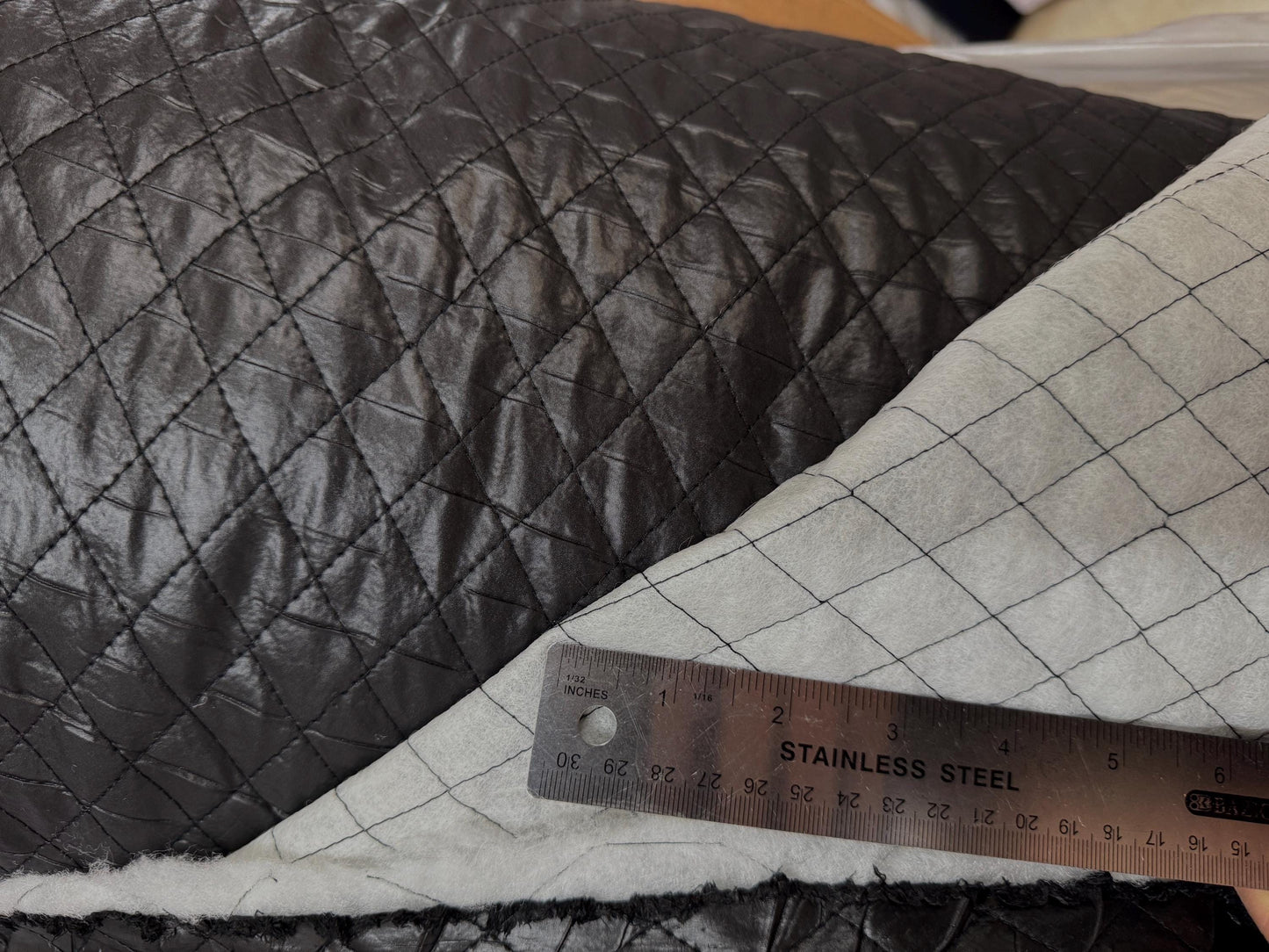 Polyester Quilted Padded Lining Fabric Black, 1" inche