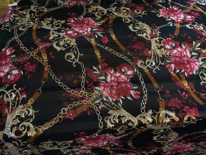 ad Power Mesh floral belts & chains design print on 4-way stretch mesh 58” Sold by the yard