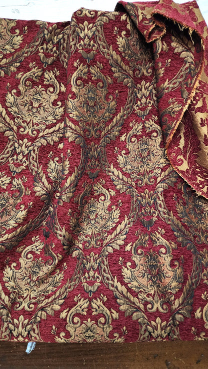 Damask tapestry chenille fabric - upholstery fabric, D. Red gold - 58" width - sold by yard in continuous yards