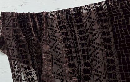 Geometric Laser Cut Abstract Burnout Luxury Brocade Velvet, brown color,  fabric 50" wide sold by yard