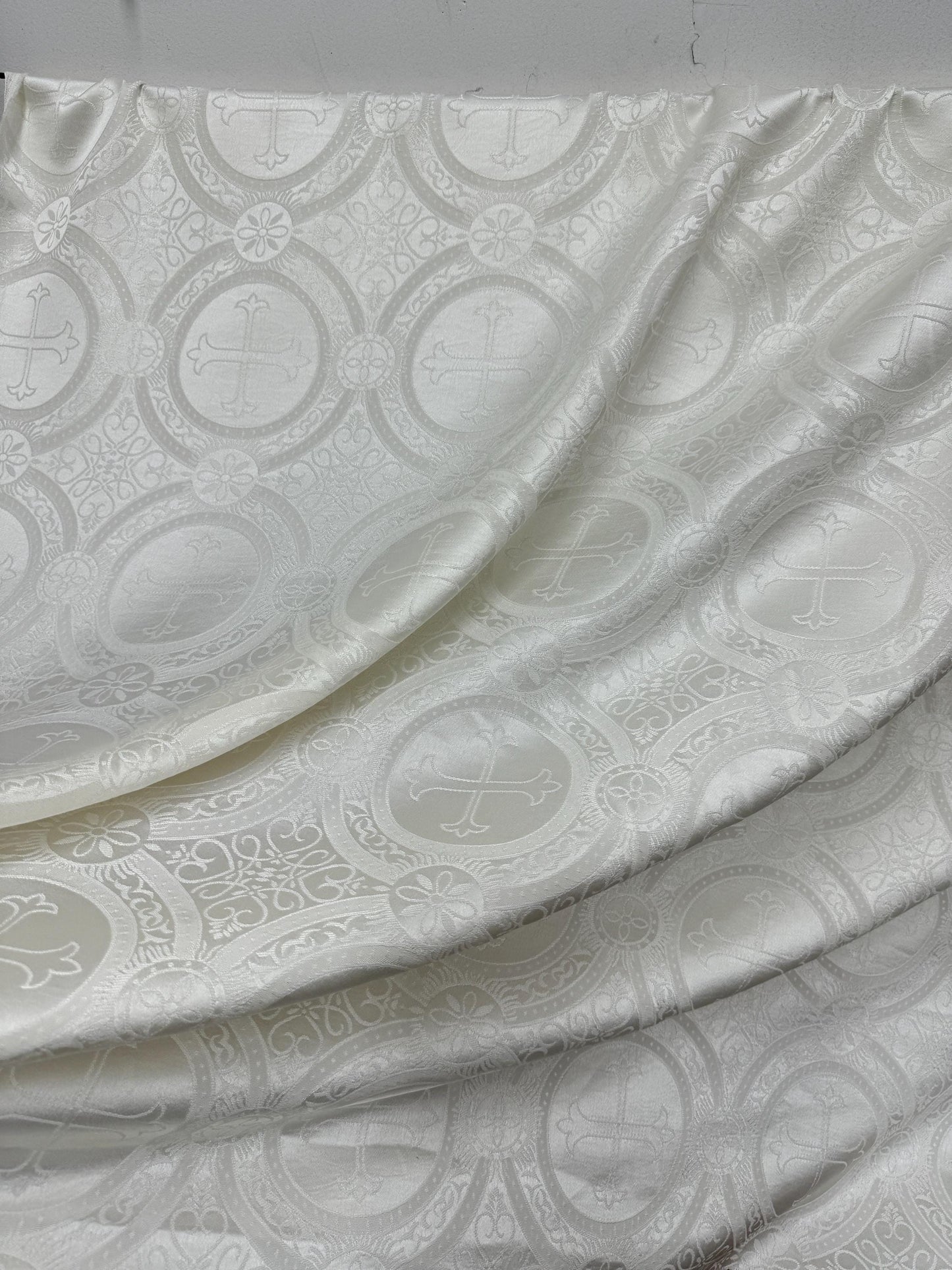Liturgical Brocade,Church Gorgeous Cross acetate brocade Fabric Cross Brocade  Ivory  Matte 60" Wide